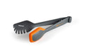Gray and orange kitchen tongs on a white background