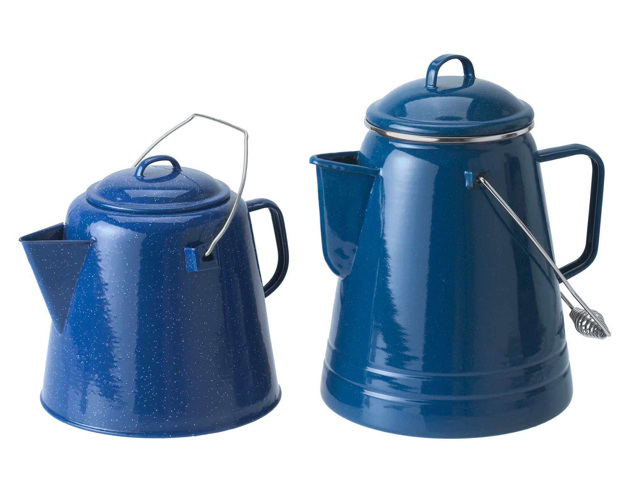 GSI Outdoors Blue Enamelware 10 Cup Tea Kettle with metal handle