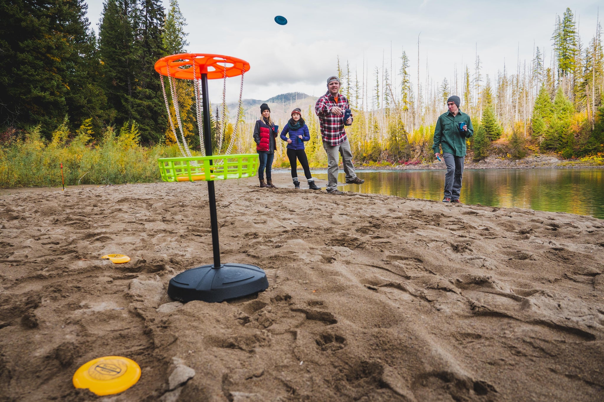 Next time you go camping or don't want to leave your backyard, pull out your own frisbee golf setup.